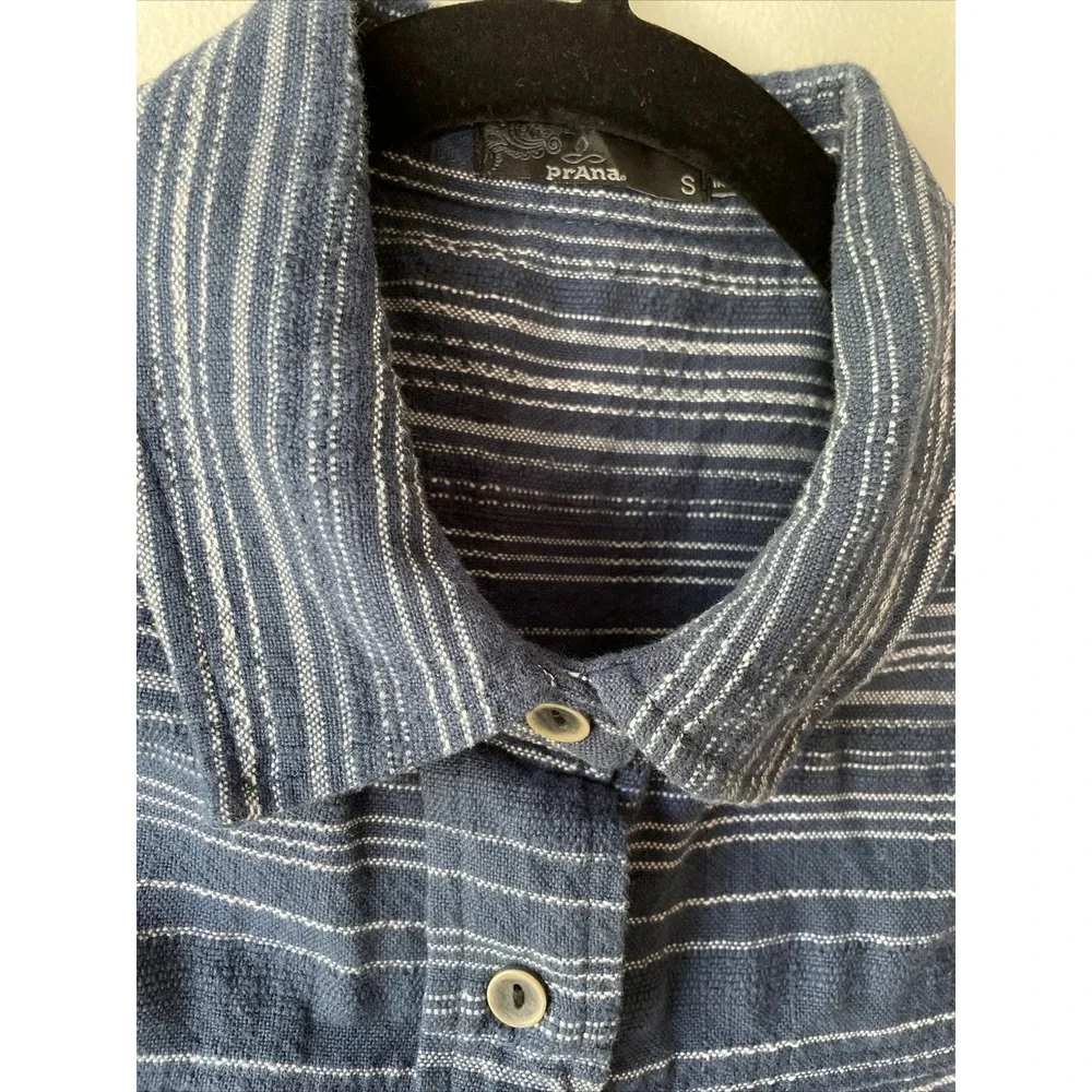 prAna Shirt Dress Women Small Blue White Striped Long Sleeve Tunic Boho Gorpcore